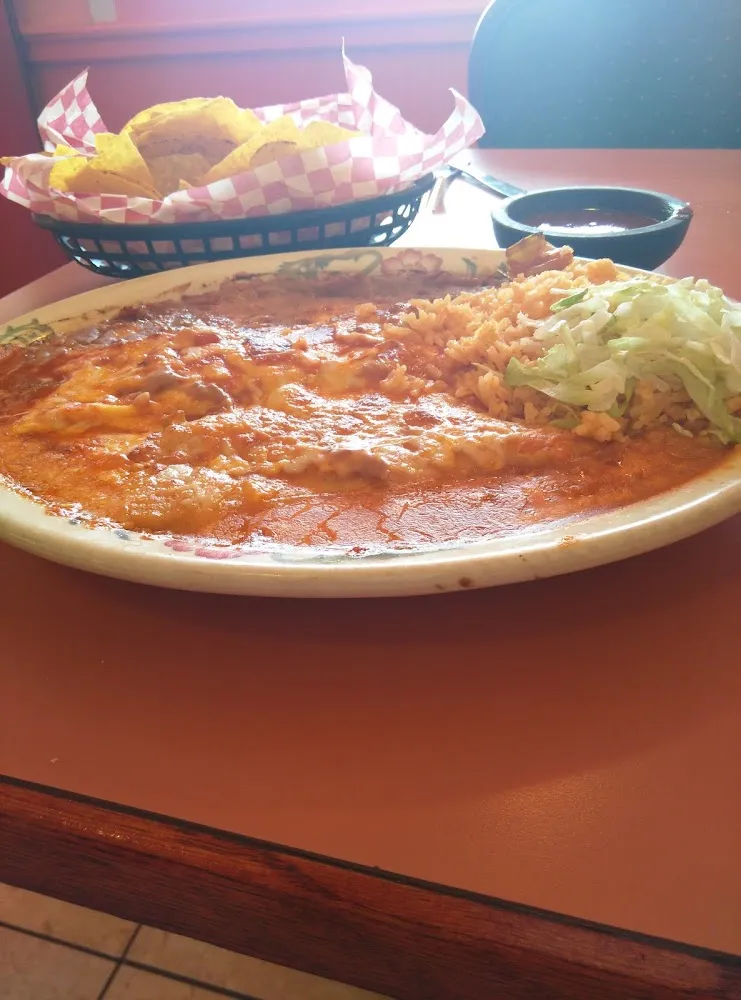 Shredded Beef Enchilada Chili Relleno Rice and Beans
